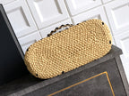 CC Logo Shopper Bag With Chain 23cm Beige Black Raffia GHW
