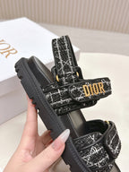 DIOR BACK-STRAP SANDALS 25S IN BLACK TWEED AND CALFSKIN