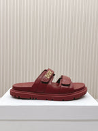 DIOR CLASSIC DOUBLE-STRAP SLIDES 25S IN DARK RED CALFSKIN