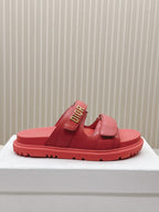 DIOR CLASSIC DOUBLE-STRAP SLIDES 25S IN STRAWBERRY PINK CALFSKIN