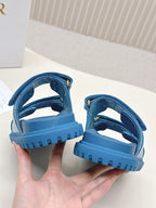 DIOR CLASSIC DOUBLE-STRAP SLIDES 25S IN OCEAN BLUE FABRIC AND CALFSKIN