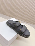 DIOR CLASSIC DOUBLE-STRAP SLIDES 25S IN ASH GRAY CALFSKIN