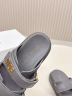DIOR CLASSIC DOUBLE-STRAP SLIDES 25S IN ASH GRAY CALFSKIN