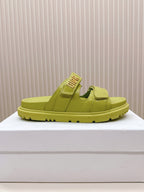 DIOR CLASSIC DOUBLE-STRAP SLIDES 25S IN OLIVE YELLOW CALFSKIN