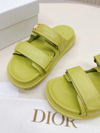 DIOR CLASSIC DOUBLE-STRAP SLIDES 25S IN OLIVE YELLOW CALFSKIN
