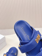 DIOR CLASSIC DOUBLE-STRAP SLIDES 25S IN NAVY BLUE CALFSKIN