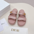 DIOR CLASSIC DOUBLE-STRAP SLIDES 25S IN BABY PINK CALFSKIN
