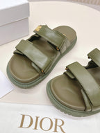 DIOR CLASSIC DOUBLE-STRAP SLIDES 25S IN MOSS GREEN CALFSKIN