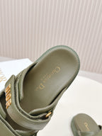 DIOR CLASSIC DOUBLE-STRAP SLIDES 25S IN MOSS GREEN CALFSKIN