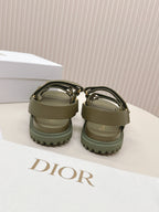 DIOR BACK-STRAP SANDALS 25S IN MOSS GREEN CALFSKIN WITH GOLD HARDWARE