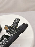 DIOR BACK-STRAP SANDALS 25S IN BLACK FABRIC AND CALFSKIN WITH GOLD HARDWARE