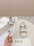 DIOR BACK-STRAP SANDALS 25S IN CREAM WHITE AND SILVER CALFSKIN WITH BUTTERFLY MOTIF