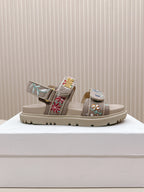 DIOR BACK-STRAP SANDALS 25S IN BEIGE CALFSKIN EMBROIDERED WITH PETITES FLEURS