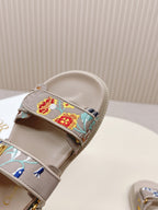 DIOR BACK-STRAP SANDALS 25S IN BEIGE CALFSKIN EMBROIDERED WITH PETITES FLEURS
