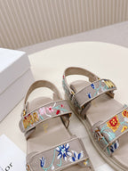 DIOR BACK-STRAP SANDALS 25S IN BEIGE CALFSKIN EMBROIDERED WITH PETITES FLEURS