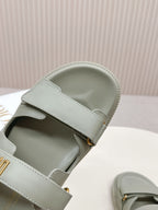 DIOR CLASSIC DOUBLE-STRAP SLIDES 25S IN LIGHT MOSS GREEN CALFSKIN