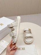 DIOR CLASSIC DOUBLE-STRAP SLIDES 25S IN CREAM WHITE CALFSKIN