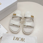 DIOR CLASSIC DOUBLE-STRAP SLIDES 25S IN CREAM WHITE CALFSKIN