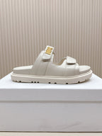 DIOR CLASSIC DOUBLE-STRAP SLIDES 25S IN CREAM WHITE CALFSKIN