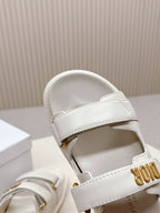 DIOR CLASSIC DOUBLE-STRAP SLIDES 25S IN CREAM WHITE CALFSKIN