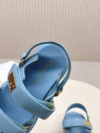 DIOR BACK-STRAP SANDALS 25S IN OCEAN BLUE CALFSKIN WITH GOLD HARDWARE