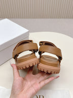 DIOR BACK-STRAP SANDALS 25S IN BROWN CALFSKIN WITH GOLD HARDWARE
