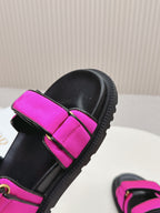DIOR BACK-STRAP SANDALS 25S IN DARK PINK FABRIC AND BLACK CALFSKIN WITH GOLD HARDWARE