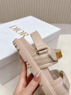 DIOR BACK-STRAP SANDALS 25S IN BEIGE CALFSKIN WITH GOLD HARDWARE