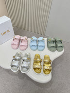 DIOR CLASSIC DOUBLE-STRAP SLIDES 25S IN PASTEL PINK CALFSKIN