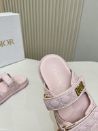 DIOR CLASSIC DOUBLE-STRAP SLIDES 25S IN PASTEL PINK CALFSKIN