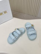 DIOR CLASSIC DOUBLE-STRAP SLIDES 25S IN PASTEL BLUE CALFSKIN