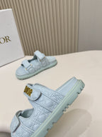 DIOR CLASSIC DOUBLE-STRAP SLIDES 25S IN PASTEL BLUE CALFSKIN
