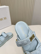DIOR CLASSIC DOUBLE-STRAP SLIDES 25S IN PASTEL BLUE CALFSKIN