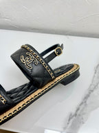 DOUBLE STRAPS SANDALS IN BLACK LAMBSKIN