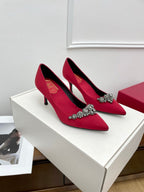 EFFLORESCENCE PUMPS IN RED GLITTER FABRIC