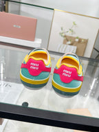 GYMNASIUM BALLERINAS IN GREEN PINK YELLOW TECHNICAL FABRIC AND SUEDE