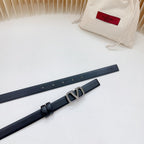 Vlogo Buckle Water Wave Silver Copper Glossy Black Leather 20mm Belt