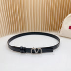 Vlogo Buckle Water Wave Silver Copper Glossy Black Leather 20mm Belt