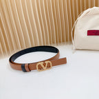 Vlogo Buckle Water Wave Gold Copper Glossy Brown Black Leather 20mm Belt