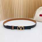 Vlogo Buckle Water Wave Gold Copper Glossy Brown Black Leather 20mm Belt