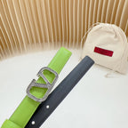 Vlogo Buckle Water Wave Silver Copper Glossy Green Black Leather 20mm Belt