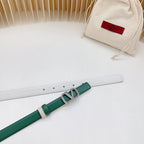 Vlogo Buckle Water Wave Silver Copper Glossy Dark Green White Leather 20mm Belt