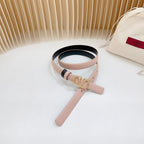 Vlogo Buckle Water Wave Gold Copper Glossy Light Pink Black Leather 20mm Belt