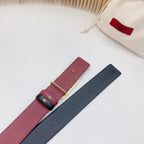 Vlogo Buckle Water Wave Gold Copper Glossy Wine Black Leather 40mm