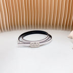 VL Belt 8mm Buckle Silver Diamond Leather White Black