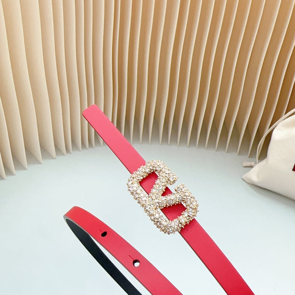 VL Belt 8mm Buckle Gold Diamond Leather Red Black