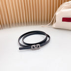 VL Belt 8mm Buckle Silver Diamond Leather Black