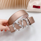 Vlogo Brown Black White Stone Silver Buckle Belt 40mm Brown Light Pink Leather