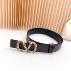Vlogo Brown Black White Stone Gold Buckle Belt 40mm Black Leather