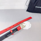 CC BELT 20 MM IN CRIMSON RED SMOOTH CALFSKIN GOLD HARDWARE ATTACH RHINSTONE